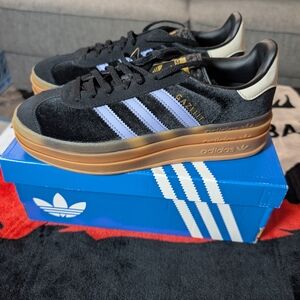 adidas Gazelle Platform Sneakers in Black & Light Blue